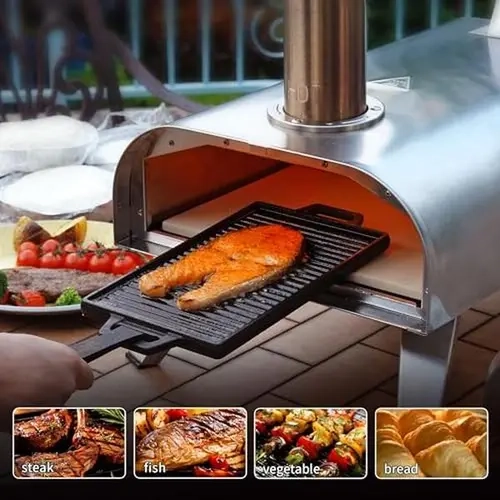 【Halloween Deals】BIG HORN 2-in-1 Compact Outdoor Pizza Oven, 12"/16" Portable Lightweight Maker, Stainless Steel with Square Stone, Pellet/Wood Use, Gas/Electric Compatible, 860°F Neapolitan Baking, 24+ Months Durability, for Barbecue,Camping,Tailgating