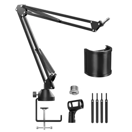 TONOR Microphone Boom Arm with Extra-large Pop Filter for Various Microphones Accessories Telescopic Stand Metal