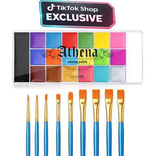 #DealsForYouDays UCANBE Athena 20-Color Face & Body Oil Paint Palette - Safe Non-Toxic Professional Cosmetic Kit, Waterproof Temporary Tattoo, Halloween Special Effects, Cosplay Artistic Makeup for Adults