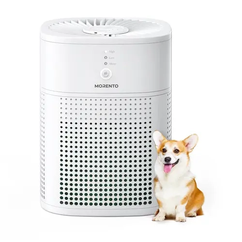 MORENTO True HEPA Filter Air Purifier 1800 Model - Compact 2 lb Unit, Covers Up to 108 Sq Ft, 22dB Sleep Mode, Fragrance Sponge, Essential Oil Compatible, Button, Timer, for Bedroom, Dorm Room, Smoke, Pet Dander, PM2.5, Allergy Relief