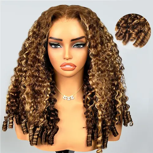 ISEE HAIR Highlight Burmese Curly Front Lace Wig, 250% Density Glueless Wear and Go 9x6 M-Cap with InvisiFit Strap, Burmese Curly Wig, Invisible Strap Wig#TikTokShopFallDealsForYou