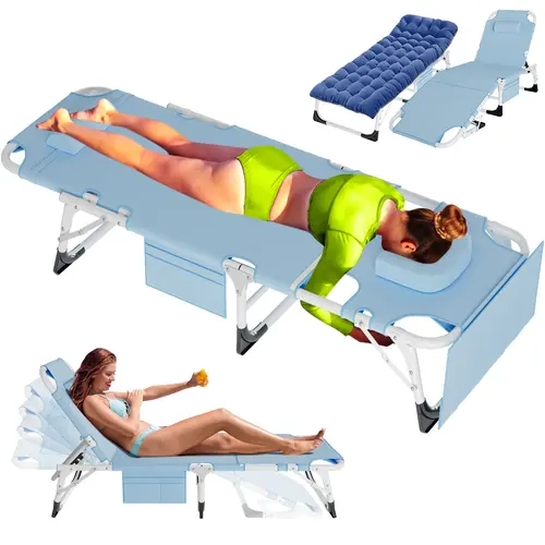 LILYPELLE Folding Tanning Chair 5-Position Adjustable Face Hole Lounger with Removable Cushion, Carry Handle, Sturdy Aluminum Frame for Outdoor Patio, Poolside, Beach Sunbathing familyfun