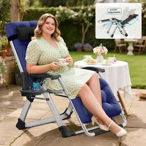 Lilypelle XL Zero Gravity Chair, Oversized XL Folding Reclining Lounge Chair with Removable Cushion & Tray for Indoor and Outdoor, Patio Recliner Folding Reclining Chair summergarden familyfun