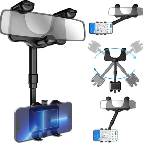 FUDUOO Car Phone Holder, Mobile Phone Holder for Rearview Mirrors, 360° Rotatable & Retractable, Multifunctional Automotive Accessories, Suitable for any vehicle model