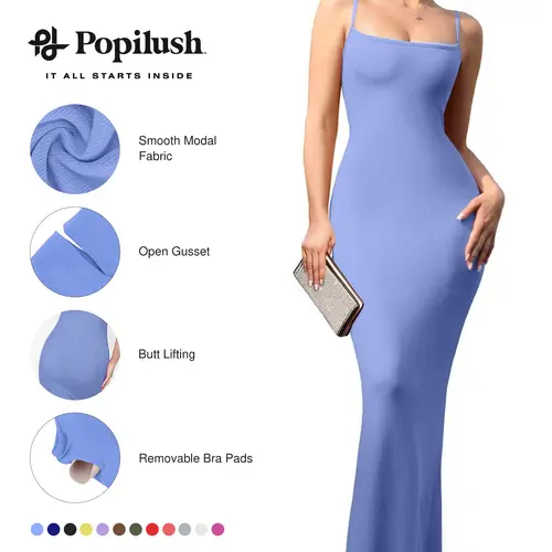 Popilush Built-In Shapewear Slip Maxi Lounge Dress Celebrity Casual Elegant