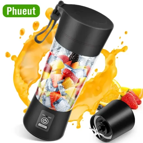 Phueut Portable Cordless USB Rechargeable Juicer Cup - 6-Blade, 380mL Single Personal Smoothie Maker, USB Port, Push Button-Magnetic Switch, Detachable Jar for Nutritious Smoothies, 13-15 Cups per Full Charge, Long Life, Back to School Kitchen Appliance