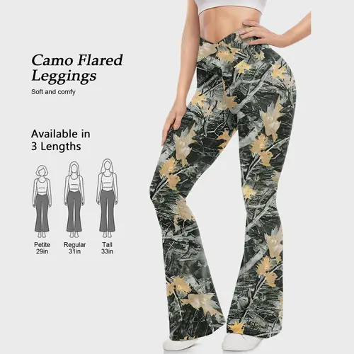 UEU Womens Wide Leg Crossover High Waisted Yoga Pants Camo Bootcut Workout Flared Leggings Casual Pants Comfy Fall active wear gym  29''/31''/33''