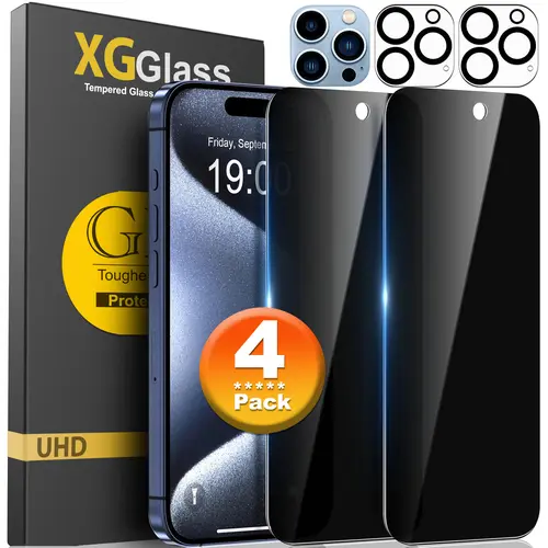 [2+2] Pack Tempered Glass Privacy Anti-Spy Screen & Camera Lens Protector for iPhone Devices (18 Pro Max/17/17e/16/16e/15/14 Plus/13 Mini/12/11 Pro Max), Scratch-Resistant, Secure Protection, Easy Installation, Bubble-Free
