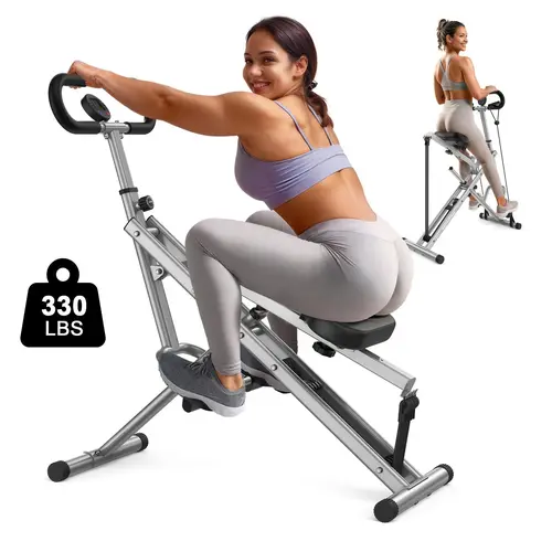 SPORTSROYALS FED Series DQ1 Deep Squat Rowing Machine - 330 lbs Unisex Compact Foldable Steel Frame Home Gym Equipment, Core & Legs Muscle Toning Trainer, 4 Adjustable Glute Resistance Bands, LCD Monitor, Rowing Capability for Strength Training