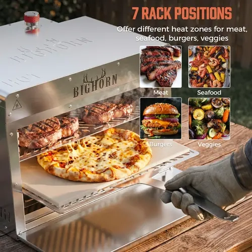 BIG HORN OUTDOORS 1500°F Infrared Propane Gas BBQ Grill - Portable Stainless Steel Searing Broiler Tabletop Appliance with Steakhouse Maillard Tech for Quick Juicy Steaks, Outdoor Grime Resistance, Heating for Outdoor Enthusiasts, Game Day Use