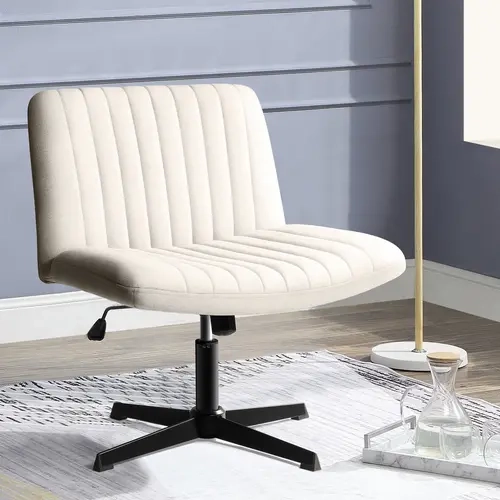 PUKAMI Ergonomic Criss-Cross Modern Office Chair - Armless Twill Fabric Office Desk Chair with Aluminium Frame, Scratch-Safe Feet, Adjustable Swivel, No Wheels, 350+ lb Capacity, Cushion Back, Black, Assembly Required, for Study Use
