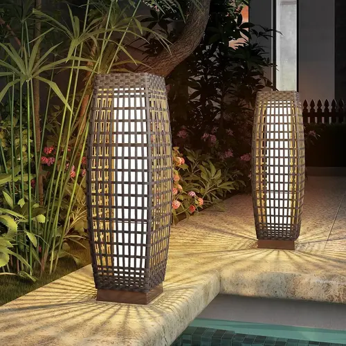 GRAND PATIO Modern Outdoor Solar Floor Lamp - Large Plastic Wicker Lantern, Sturdy Stable Water-Resistant Patio Deck Light, Auto On/Off, No Wiring, Fuji Model for Garden & Porch, Outdoor Decoration, Home Decor, Camping Essential