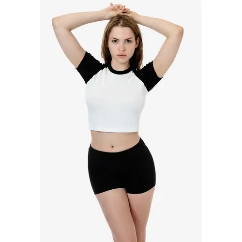 43077 - Women's Baby Rib Short Sleeve Cropped Cotton Raglan
