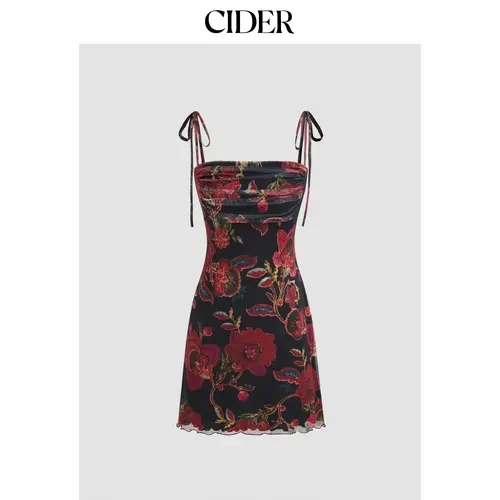 Cider [size 0-10] Square Neck Floral Ruched Mini Dress