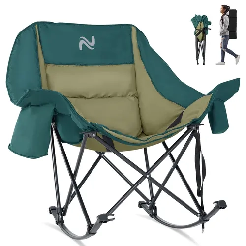 Lilypelle Extra-Wide Oversized Folding Recliner Camping Lounger - 400lb Capacity, 30" Back Height Ergonomic Support, Reclining Seat, Cup Holder, 6can Cooler Stash, Compact Collapsible Chairs for Adult Outdoor Patio, Beach Use familyfun