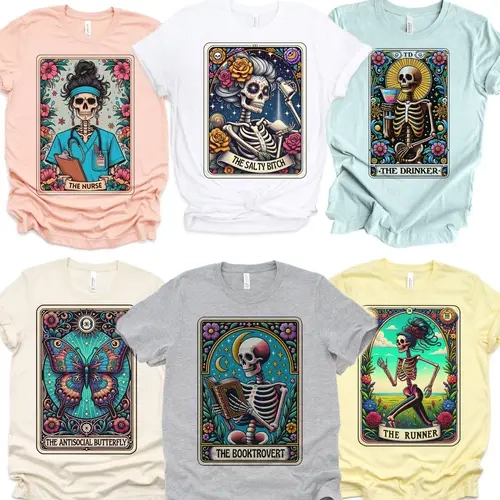 Relatable  Tarot Tees Tarot Skeleton Tees Tarot Nurse Top Tarot Reader Tshirt Skeleton Running T-Shirt Tarot Card The Teacher Tarot Top The Nurse Tees The Drinker Skeleton Tshirt The Mom Tarot Tee