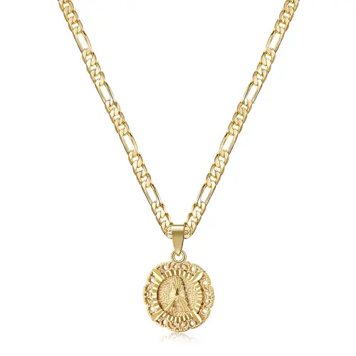 KissYan Women's 14K Gold Plated Dainty Gold Letter Necklace - Round Capital Monogram, Figaro Chain, Elegant Accessory, Gifts for Women (A-Z Options, Mother's Day, TikTokShopBackToSchool)