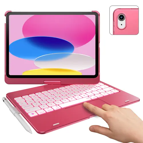 Typecase 360° Rotatable Wireless Keyboard Case for 11" 2025 iPad 11th Gen (A16), 10.9 inch 2022 iPad 10th Gen - Adjustable Magnetic Stand, 11-Color Rainbow Keyboard, Multi-Touch Trackpad, Pencil Holder, Lightweight Tablet Accessory for Work Wireless Table