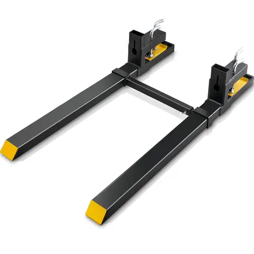 VEVOR Clamp-On Heavy-Duty Pallet Fork with Bar, 2" Blade Height (2 Inches), 43 Inches Blade, 4000lbs Capacity, Bucket Edge Fit, Adjustable Stabilizer, Tractor Bucket Attachment for Farm Debris, Log Handling