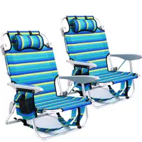[DealsforYouDays]Portable Beach Chair for Adults, Outdoor Camping Chair Lay Flat Folding Backpack Beach Reclining Chair with 4 Positions, Headrest, Cup Holder, Beach Style