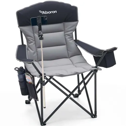 LILYPELLE Oversized Foldable Camping Furniture Chair - 500lbs Heavy Duty Steel Frame, Fabric Padded, Ergonomic, Rugged Outdoor Chair with Phone Holder, Portable, 350 lb and Above Capacity, Cooler Bag Compatible for Outdoor Seating Solutions familyfun