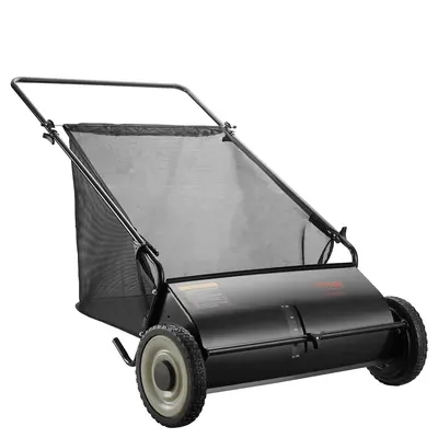 【DealsForYouDays】VEVOR Push Lawn Sweeper 26 Inch Leaf & Grass CollectorStrong Rubber Wheels & Heavy Duty Thickened Steel Durable to Use with Large Capacity 7 ft³ Mesh Collection Bag4 Spinning Brushes