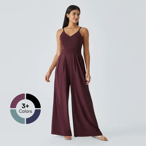 Halara Breezeful Backless Side Invisible Zipper Pocket Wide Leg Quick Dry Resort Jumpsuit