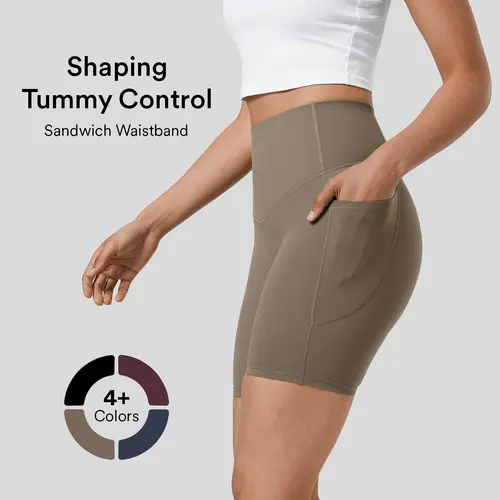 Halara UltraSculpt High Waisted Tummy Control Pocket Shaping Training Biker Shorts 5''