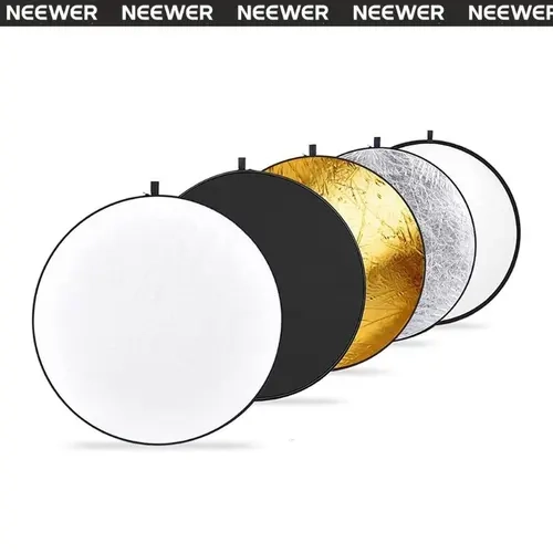 NEEWER 5-in-1 Collapsible Lighting Reflector - 19.6in Round Steel Frame, Soft Translucent Panel, Easy Spread & Fold, 22/60cm/32in Compatible, 5x Collapsible Disc Reflectors, Neutral, 43in, 1x Black Round Portable Carrying Bag for Content Creators