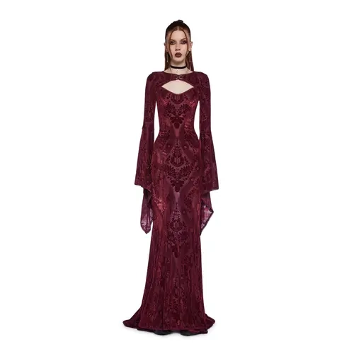 Druid’s Wife Maxi Dress And Shrug Set - Dark Red