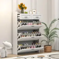 Spaco Narrow Modern Adjustable Shelves Shoe Cabinet - Multi-Shelf Organizer, 3 Large Flip Drawers, 2 Storage Drawers, 20-25 Kg Stable Load Capacity, Storage Organization for Entryway, Small Room Organization Product, Small Room Organization Products White