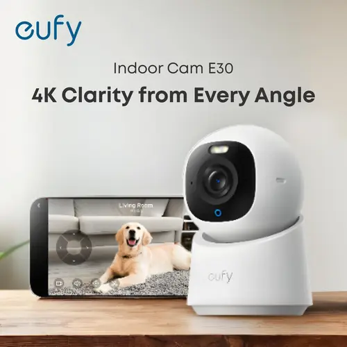 eufy Indoor Cam E30 (Upgrade of C220, Latest Generation) 4K UHD Local WiFi Security Camera, Built-in 360 Pan-Tilt, Color Night Vision, AI Detection, Cry & Audio Alert, Auto Tracking, SD Storage, Works with HomeKit & Alexa, 360 Security Cameras & Systems
