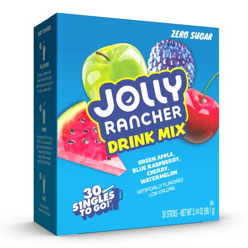 Jolly Rancher Powdered Beverage Mix Variety Pack - Sugar-Free, Low Calories Fruit Hydration Mix Flavoring Powder, 4 Flavors, 1 Box (30 Single Servings)