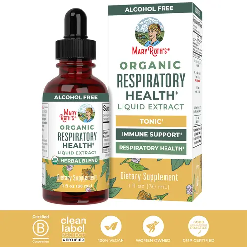 MaryRuth's Organic Respiratory Health Herbal Blend Liquid Drops - Mullein Leaf - Marshmallow Root - Elderberry - USDA Organic - Non-GMO - Vegan