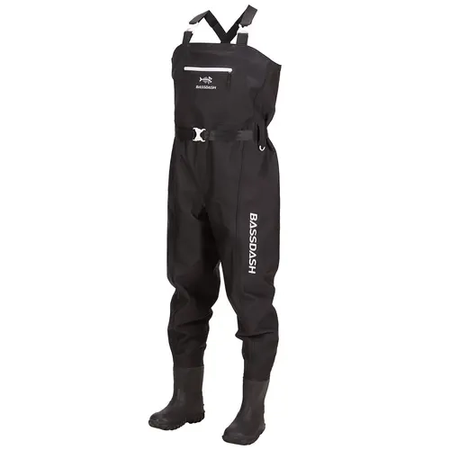 Bassdash 3D Boot Foot Game Wader Ultra High Strength Black Plaid Nylon PVC Fishing Hunting Chest Waders for Men in 7 Sizes