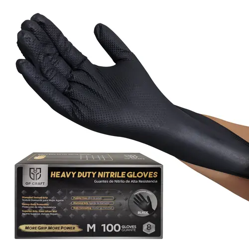 8 mil Thick Black Nitrile Disposable Full Grip Cleaning Gloves - Heavy-Duty, Diamond-Textured Grip, Latex & Powder-Free, Stretchy Elastic, Abrasive-Resistant, Tight Fit, Oil Barrier, Waterproof, Industrial & Home Use Essentials