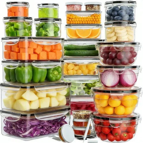 52pcs Airtight Silicone Lid Food Storage Containers (26 Containers & 26 Lids) - Reusable Chemical-Free, Sealable, Shatterproof Plastic Round Packaged Fridge Organizer with Labels & Pen, Microwave/Dishwasher Safe for Kitchen Meal-Prep, Reusable Chemical-Fr