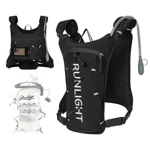 Outdoor Tactical Hydration Vest, American Flag Logo, Running & Hiking, Water Bladder Storage + Tactical Pockets, Both Function and Appearance, Hydration Focus