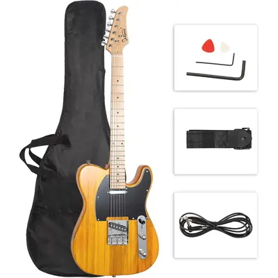 GLARRY 39" GTL Classic Affordable Electric Guitar for Experienced Players, with SS Pickups, Maple Fingerboard, and Accessories Kit Including Guitar Bag (Transparent Yellow)