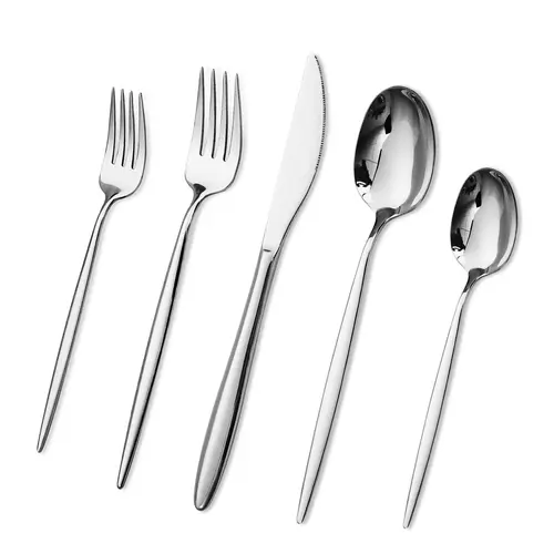 ECLIPSE Silver 20-Piece Stainless Steel Cutlery Set - Square Edge Ergonomic Flatware for 4, Dishwasher Safe, Sturdy, Wear-Resistant Modern Tableware, Party Dinnerware Service Set for Home Dining, Gifting