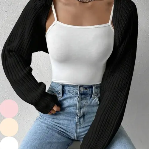 Women's Solid Long Sleeve Open Front Crop Cardigan, Casual Solid Knit Cover Up Fit for Daily Wear Holiday Vacation, Ladies Outerwear Clothes for All Seasons