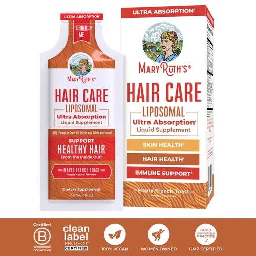 MaryRuth's Hair Care Liposomal - Hair Growth Vitamins - Vitamin D3, Vitamin E, Biotin, Hyaluronic Acid, & Selenium - Vegan - Haircare - 14 Pouches