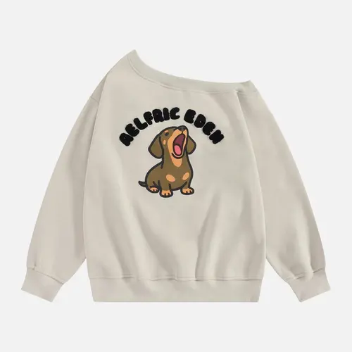 AELFRIC EDEN Women's Comfortable Dachshund Graphic Hoodie Sweatshirt - 60% Cotton 40% Polyester Cotton Blend, Oversized Fit Longsleeve Easy Layering Cute Street Casual Pullover, Clothes for Women Back to School Top
