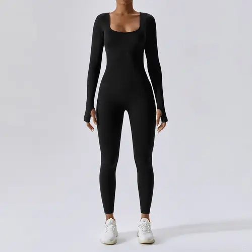 Women's Seamless Ribbed Jumpsuit for Workout and Yoga - Overalls, Womenswear
