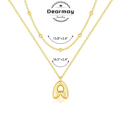 Dearmay Women's 2-Pack Initial Bubble Chain Necklaces - Dainty Gold Custom Letters Necklace, Compact Gold-Colored Initial Pendant Jewelry with 2-Inch Extension, Easy-to-Gift Accessory for Parties, Birthdays