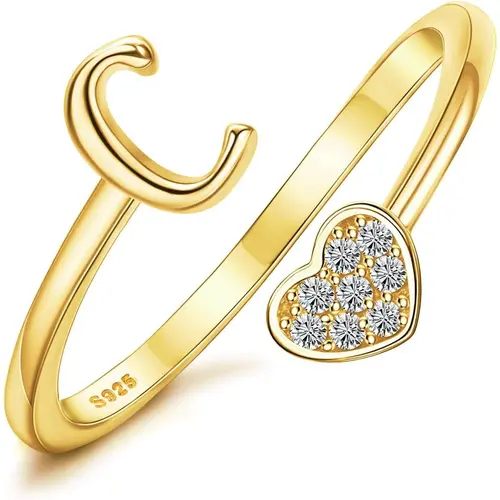 Milacolato 925 Heart Shaped Alphabet Design Ring, Adjustable Stackable Cubic Zirconia Rings (Letter A-Z), Jewelry for Women, Women's Gifts summerwins