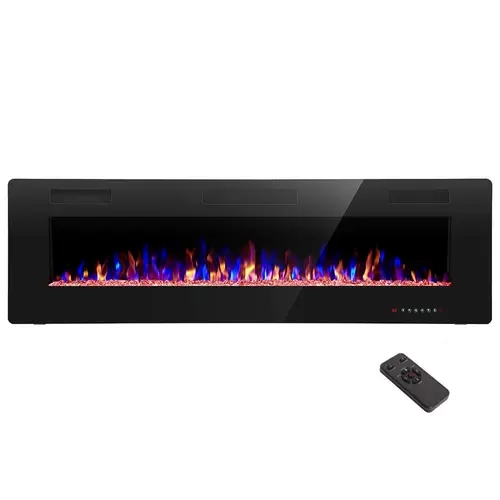 R.W.FLAME Electric Fireplace Insert - Black In-Wall Recessed/Wall-Mounted Heater (30"-68") with 750/1500W Adjustable Heating, Touch Screen, Remote Control, Timer Set & Forget, Auto-Heat Kill, 12 Color Flame Beds, 5 Speed Flame Modes, Slim 3.86" Fit