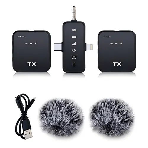PQRQP 3 in 1 Wireless Lavalier Microphones for iPhone, iPad, Android, Camera, USB-C Microphone, 7-Hour Battery, Mini Microphone with Noise Reduction for Video Recording, Vlog Audio Amplifier Smartphone