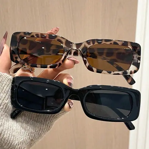 Women's Rectangular Vintage Multicolor Lightweight Sunglasses, Plastic Sunglasses, Rectangle Frame Sunglasses, Vintage Trendy Sunglasses, Perfect for Daily Wear, Driving, Fishing, Outdoor Leisure Activities, Lightweight Durable Sunglasses