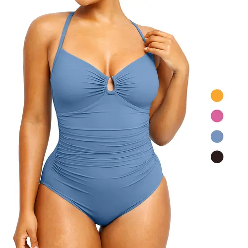 Shapellx Smart Sculpt U-Ring Cut Out 1-Piece Shaping Swimsuit - Breathable, Figure-Enhancing, Adjustable Strap, Sparkle-Accented for Beach and Pool Activities